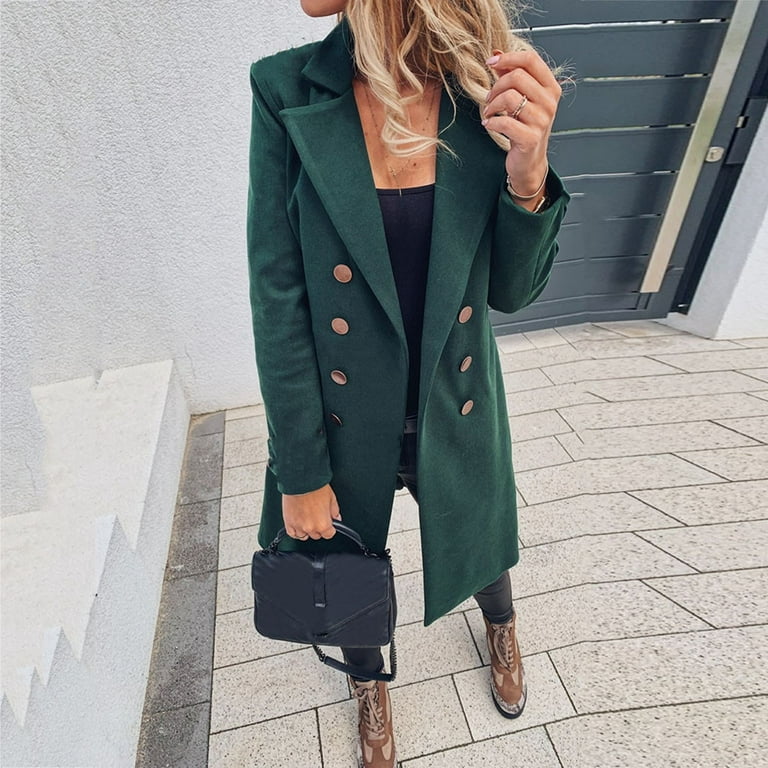 NECHOLOGY Petite Jackets Woman Artificial Wool Coat Lapel Elegant Blend  Slim Female Long Coat Womens Hiking Jacket Green 3X-Large 