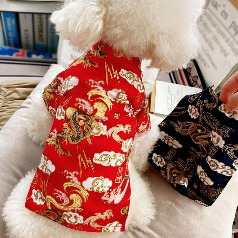 Harikaji Cat Clothes,New Year's Cloak Dog Clothes Red Pet Cheongsam Cloak  Clothes for Cats Small Dogs Puppy(Gold,L)