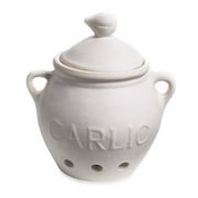 HIC Garlic Clove Keeper, Vented Ceramic Storage Container with Lid, White, 5.25-Inch by 5.5-Inch