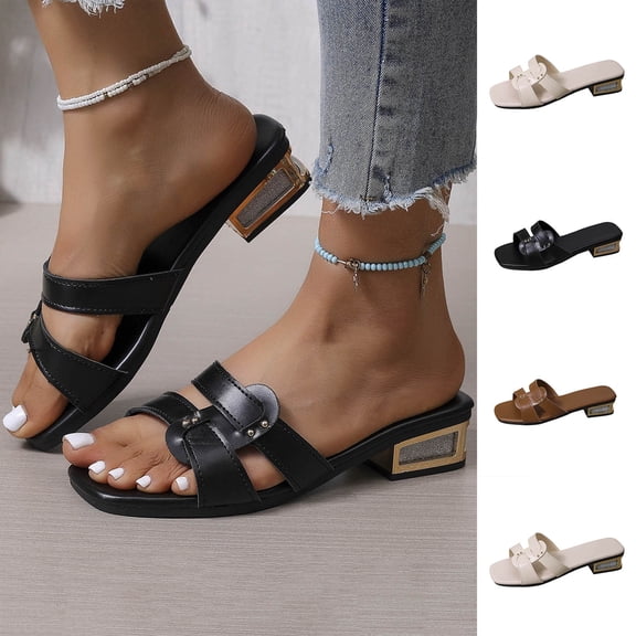 Miluxas Women's Dressy Flat Sandals Ring Linked Buckle Open Toe Slip On Vacation Slides Shoes White 9(42)
