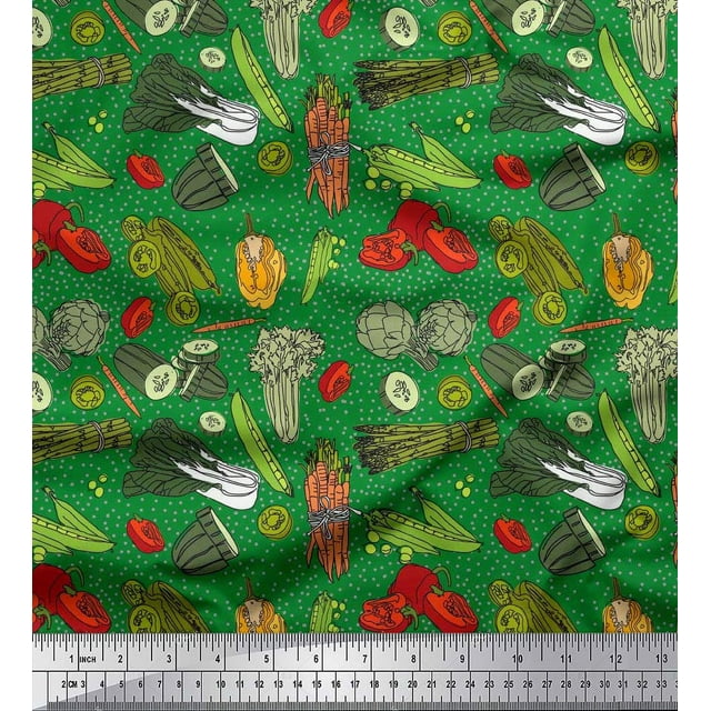 Soimoi Crepe Silk Fabric Dot & Mix Vegetable Print Sewing Fabric Yard 42 Inch Wide