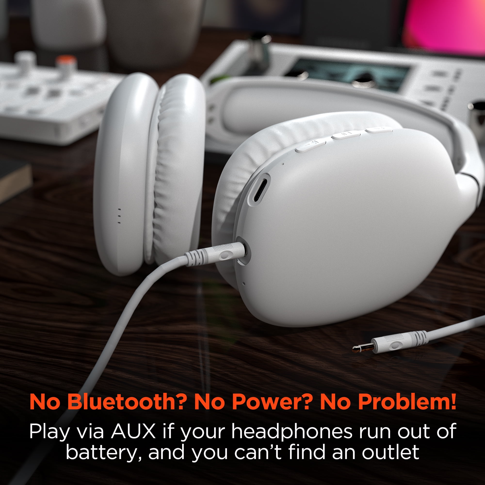 Hypercel HyperGear VIBE Wireless Over-Ear Bluetooth Headphones with USB-C Cable, White