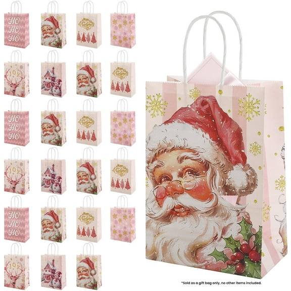 24/48 Christmas gift packaging bags, pink gift bags, Santa Claus elk, Christmas tree pattern gift packaging bags, for Christmas gift packaging, gift decoration, Christmas, romantic pink series Christ