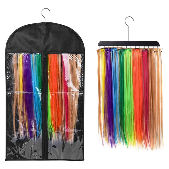 Extra-Wide Hair Extension Holder with Dustproof Bag, 14-Hook Adjustable Weft Organizer for Washing, Drying, Styling & Storage, 17.7x31.5inch, Salon & Home Use,1 pack