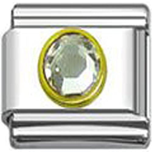 April Clear Birthstone Italian 9mm Charm Link for Bracelet