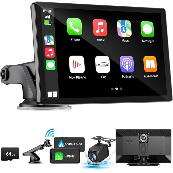 9" Wireless Carplay Car Stereo with 4K Dash Cam and 1080p Backup Camera