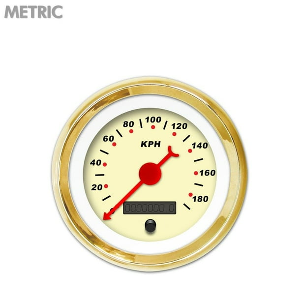 Speedometer Gauge Metric Modern Rodder Tan, Red Classic Needles, Gold