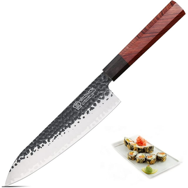 WILDMOK 8 Inch Chef Knife 3 Layers 9CR18MOV Clad Steel, Forged Gyuto Kitchen Knife with Octagonal Handle - Jiao Series