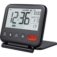 thumbnail image 1 of Reloj despertador de viaje Mini reloj digital LCD portátil con calendario retroiluminado Temperatura 12/24H Espejo de maquillaje Pequeño reloj de escritorio plegable Funciona con pilas (Negro), 1 of 5