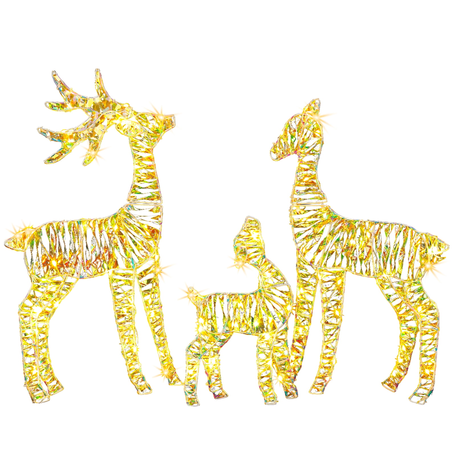 3pcs 2.4FT 2D Family Elk Iron Frame Courtyard Elk Decoration