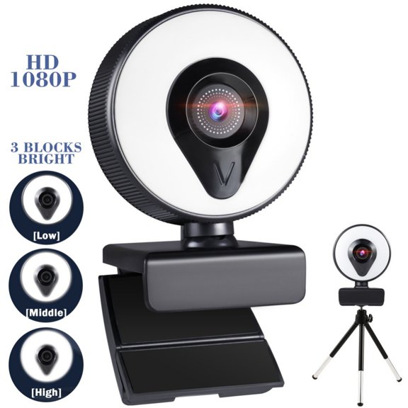 1080P Webcam Camera for Computer With Built-in Microphone Three-Level Adjustable Fill Light