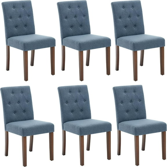 Parsons Button Tufted Dining Chairs Set of 6 - Upholstered Fabric Kitchen Chairs with Wood Legs & Padded Seats - Living Room Kitchen Furniture (Blue)