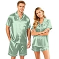 thumbnail image 2 of Garbnen Silk Matching Pajama Set for Couples 2 Piece Short Sleeve Button Down Sleepwear Pjs Shorts Set Satin Women Loungewear Set Green XXXL, 2 of 8