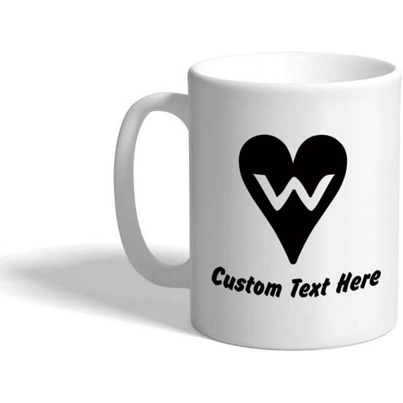Custom Ceramic Coffee Mug 11 OuncesW Heart Initial Monogram Letter W White Tea Cup Love Personalized Text Here