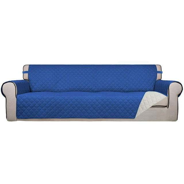 Housse de Sofa Matelassée Réversible 4 Places, Protecteur de Meuble Résistant à l'Eau, Housse de Canapé Lavable avec Mousse Antidérapante et Sangles Élastiques pour Enfants, Chiens, Animaux (XX Grand, Bleu Classique/ivoire)