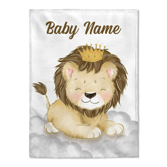 FLOCHIL Personalized Baby Blankets, Custom Baby Blanket - Baby Blanket with Name for Boys, Best Gift for Baby, Newborn Elephants Flush Fleece (30x40) (Lion 2)