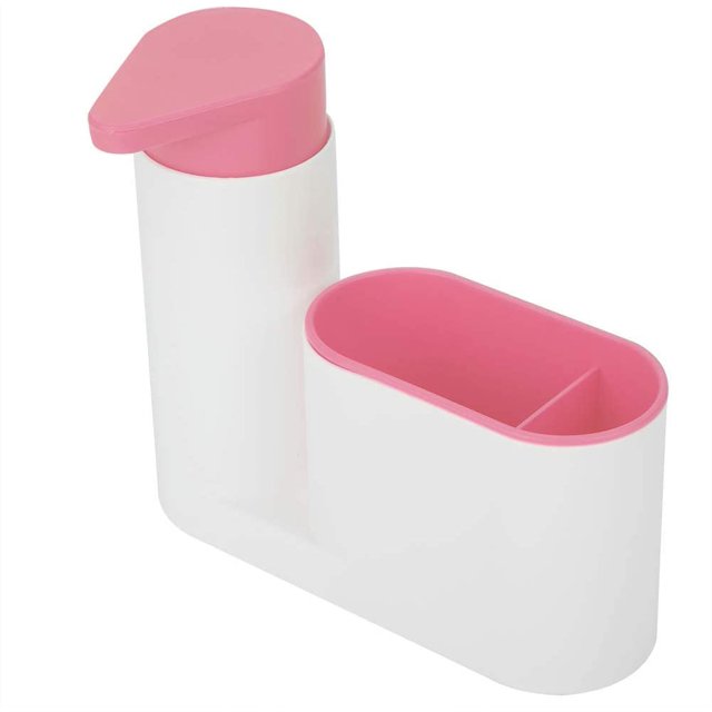 Esponja Set organizador Dispensador de jabón Bandeja de baño Organizador de fregadero de 2 compartimentos para fregaderos de cocina, 17,5 × 6 × 16,5 cm Adepaton LKX-0714-2