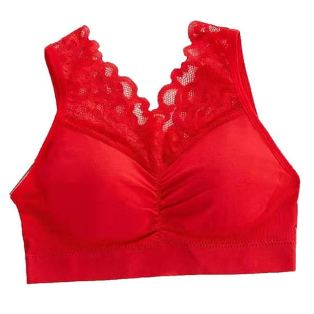 BXJX Womens Bras Clearance Plus Size Thin Cup and Adjustable Soft Comfy Push-up Lace Vest Style Bra Red Size M