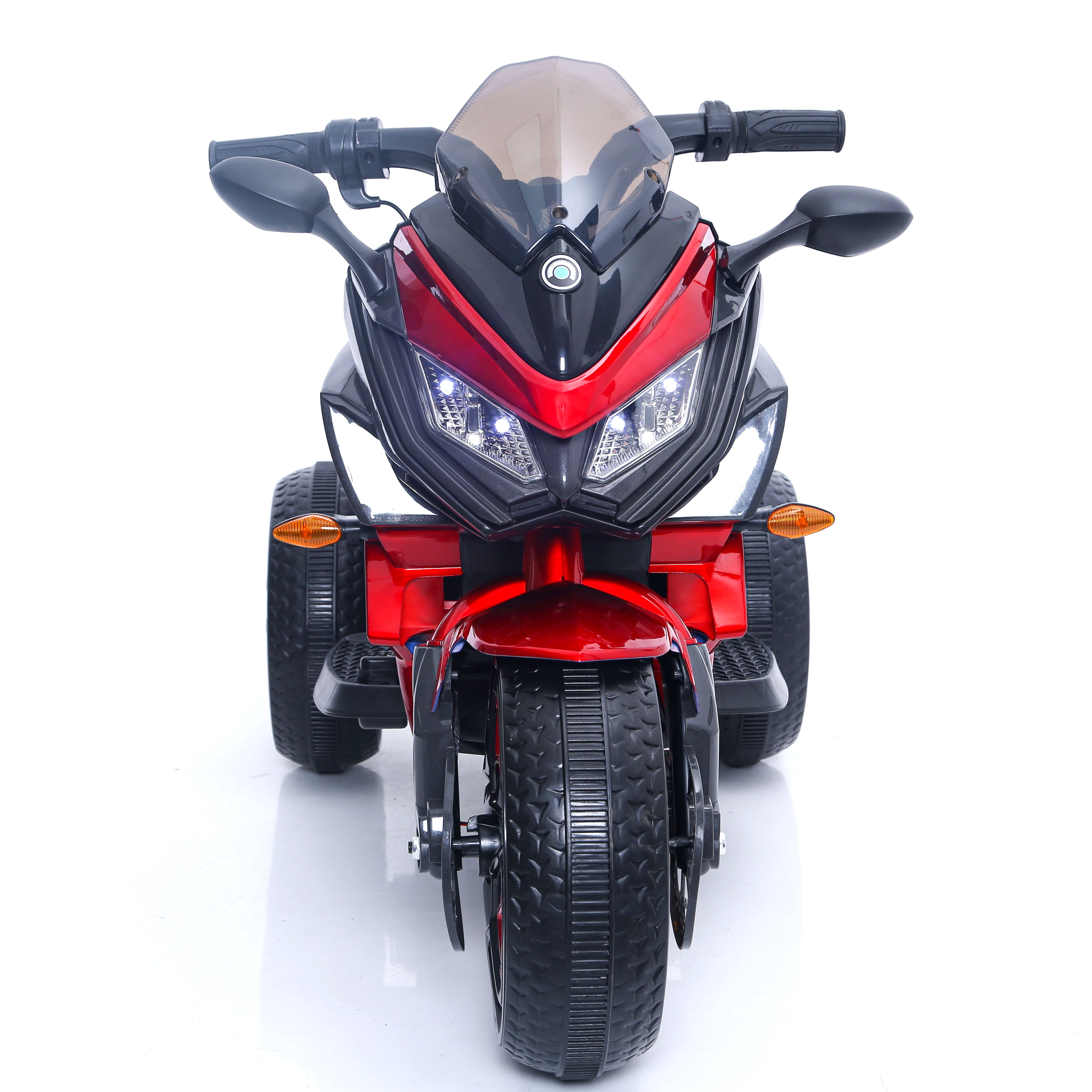 POVANLI 12V 3 Wheels Kids Ride on Motorcycle with Slow Start, Power Display, PU Seat, Training Wheels, Manual Throttle, Lighting Wheels, Bluetooth, USB, MP3 for Children Aged 3-5, Gift (Red)
