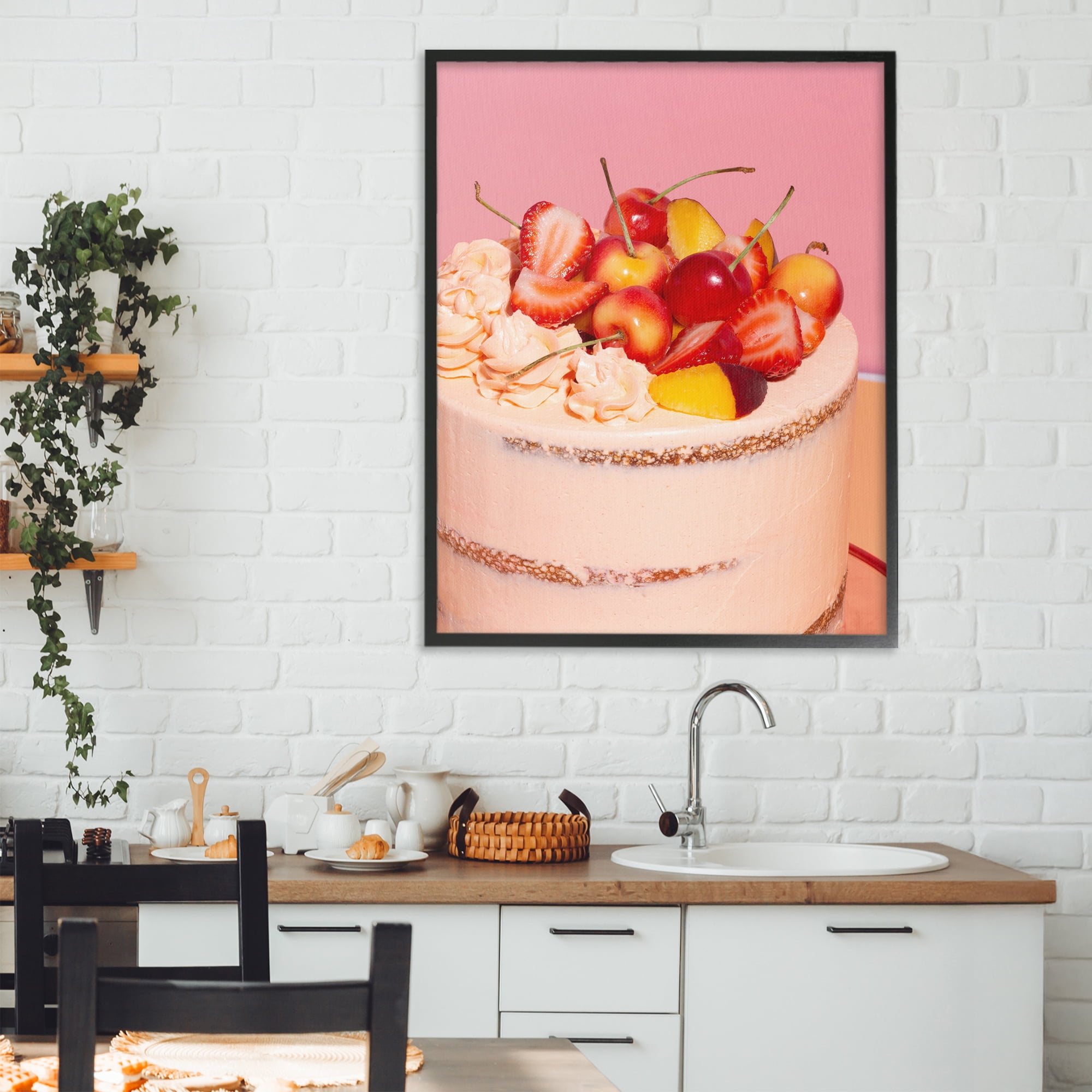 Stupell Industries Strawberry Fruit Cake Black Framed Giclee Art, design by LISH Creative