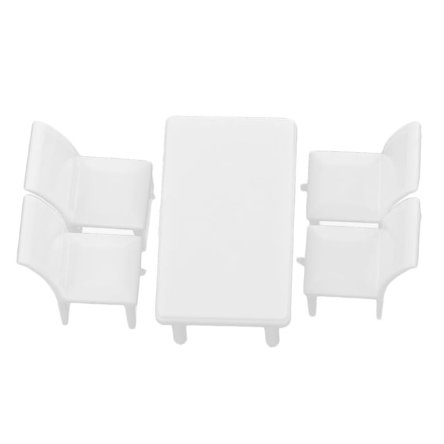 Mesa de comedor para casa de muñecas blanca con sillas y juego de accesorios para muebles de muñecas 1:50 Mesa cuadrada de comedor
