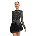 thumbnail image 1 of HULIJA Robe de Patinage Artistique pour Femmes Manches Longues en Mesh avec Strass Compétition de Danse Noire P, 1 of 7