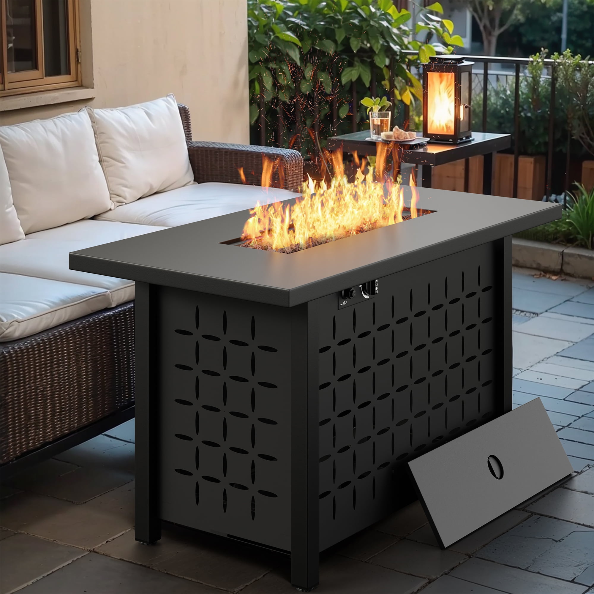 Walsunny 43 inch Gas Fire Pit Table 50,000 BTU Outdoor Rectangular Propane Firepit Table with Waterproof Cover