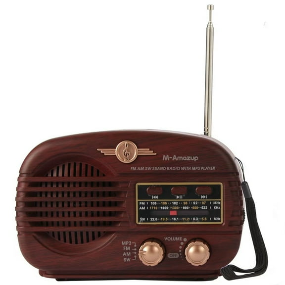 Retro Bluetooth Radio, Portable Radio AM FM Transistor Battery Operated Radio USB Music Player Dark Brown