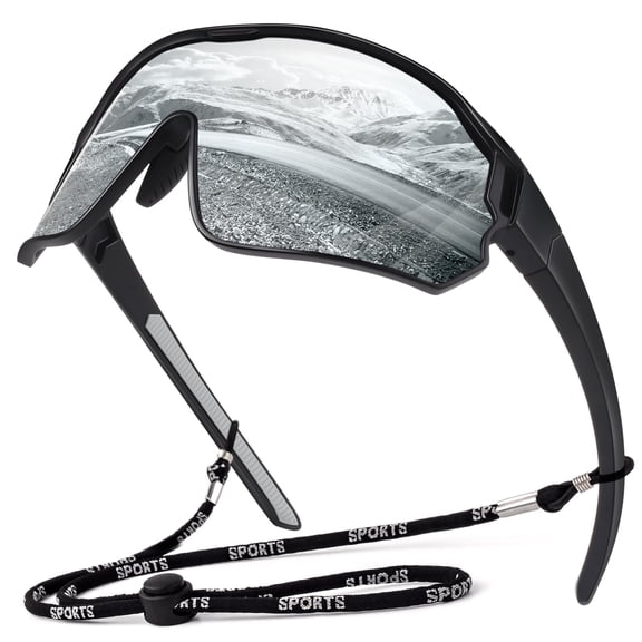 LINVO Polarized Sport Shield Silver Mirrored Wraparound Cycling Fishing Sunglasses for Men Women UV 400 Shades