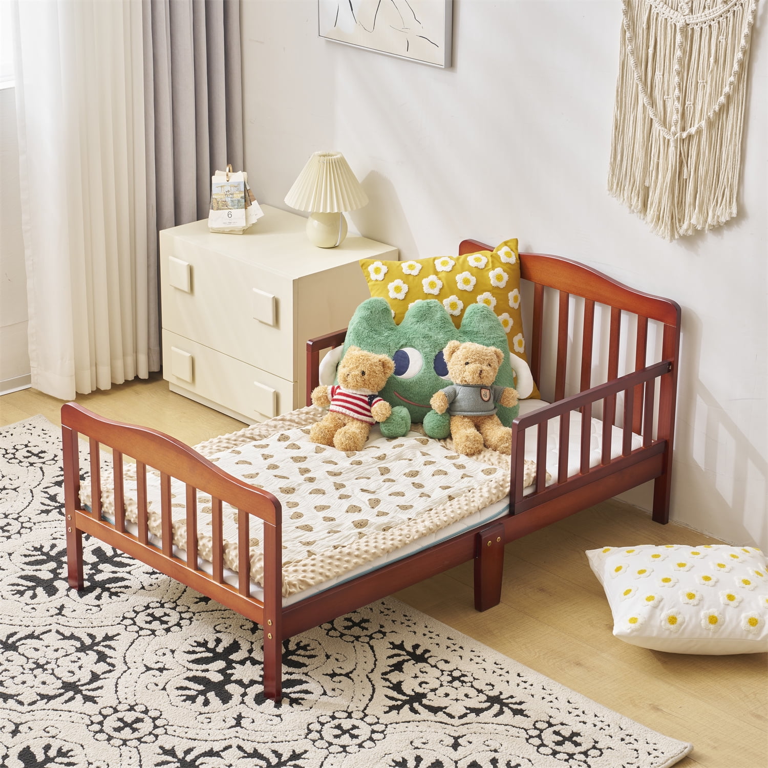 Ktaxon Baby Toddler Bed Solid Wood Bedroom Furniture with Safety Rails Espresso