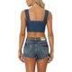thumbnail image 3 of Tops de corsé de mezclilla INSPIRE CHIC para mujeres, con botones, sin mangas, tipo bustier, top de cultivo de jeans S Azul oscuro, 3 of 6