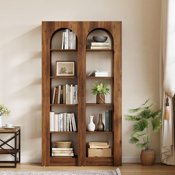 Finmind 70.9" Tall Bookcase, 5-Tier Wooden Bookshelf, Free-Standing Bookshelves and Bookcases, Display Storage Shelves for Home Office, Living Room, BedRoom, Brown