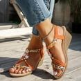 thumbnail image 6 of IUJSOY Wedge Sandals for Women Low Heel T-Strap Braided Beaded Elastic Ankle Strap Sandals, 6 of 9