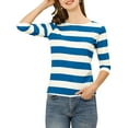 thumbnail image 1 of Dde San Patricio Camisecon mangas de codo pamujer Camisebásiinformal con cuello de barco y corte ajustado Azul blanco M, 1 of 6
