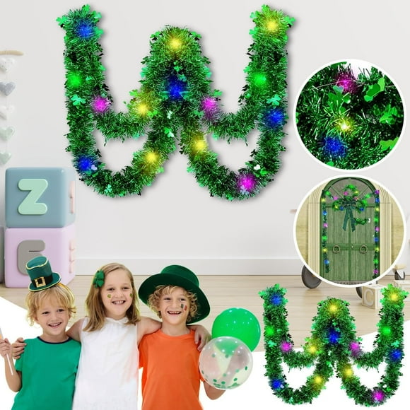 Artificial Flowers St.'s Day Garland Green Golden Metallic Garland Hanging Foil Garland For St. Day Irish Festival Indoor Outdoor Decoration