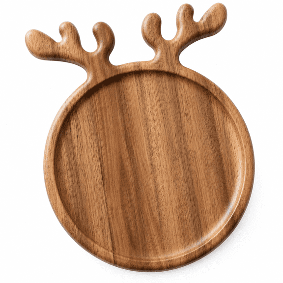 RAIRSKY Christmas Charcuterie Boards,Antler Acacia Wooden Cutting Board for Cheese,Fruit,Bread,Salad,Vegetables,Snack,Dessert