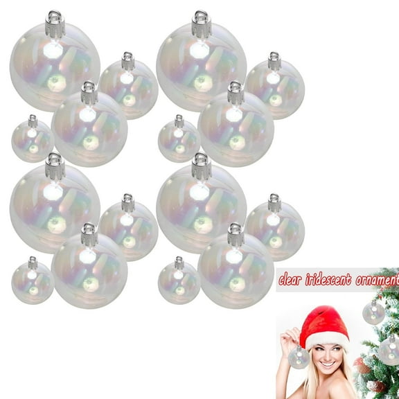 Clear Plastic Christmas Ball, GIXUSIL Iridescent Christmas Tree Ornaments, Mini Christmas Fillable Balls Hanging Ornaments for Holiday Party Tree Decorations (16Pcs, 4 Sizes)