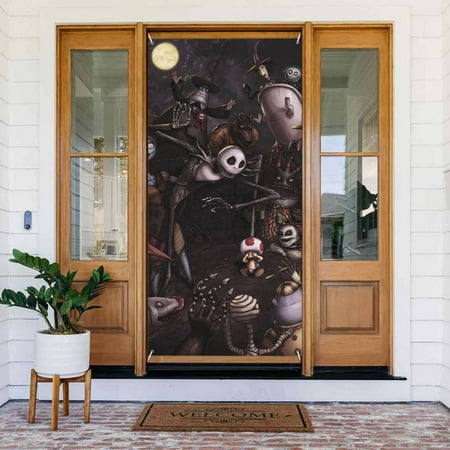 The Nightmare Before Christmas Door Cover Decorated Banner Tapestry Home Decoration Holiday Party Supplies Door Banner Porch Sign Banner 72.8 x 35.4 Inch