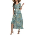 thumbnail image 4 of VintageClothing Women Boho Floral A Line Short Sleeve Maxi Dress Loose Vacation Beach Long Dress Green XL, 4 of 8