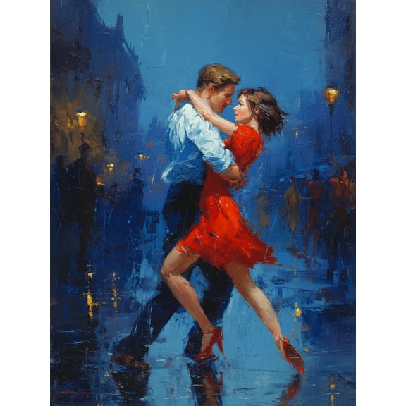 Romantic Couple Dancing in Rain Oil Canvas Print, Wall Decor for Living Room Bedroom Dining Room Hotel Office Bar