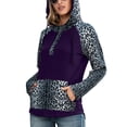 thumbnail image 3 of Long Sleeve Pullover Hoodie, Polyester Material Leopard Print Sweatshirt Stitching Design Comfortable Breathable  for Home Purple M, 3 of 6