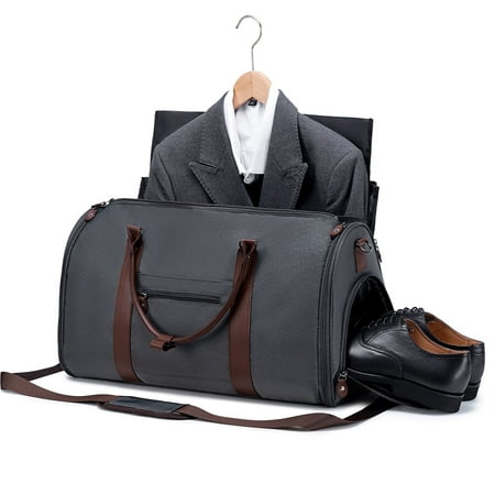 2-in-1 Convertible Garment Bag for Travel, Carry-On Duffle Bag with Shoes Compartment and Detachable Shoulder Strap for Men & Women