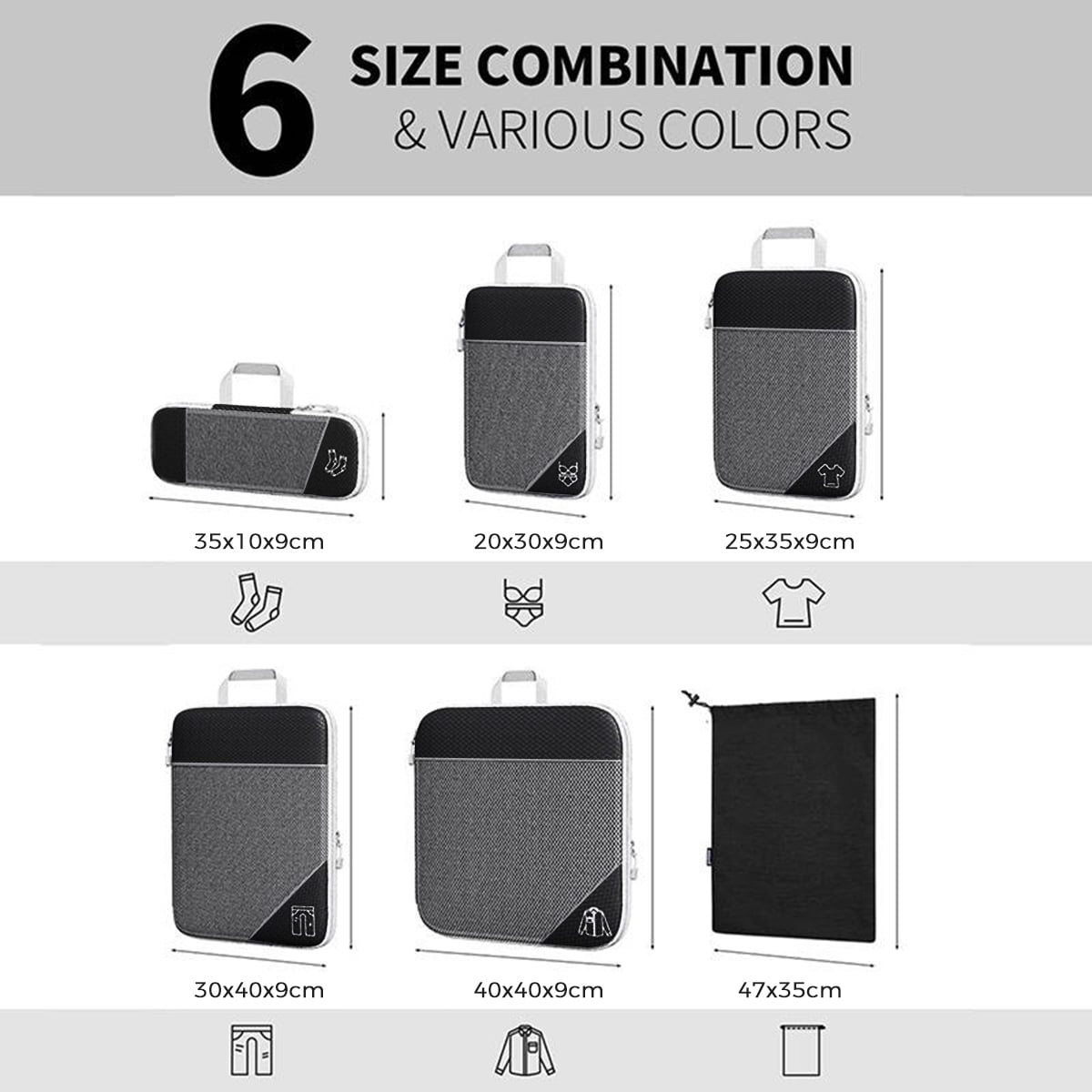 AUXDIQ 6 PCS Compression Packing Cubes Travel Luggage Organizer Bags Set Packing Organizers Compression Suitcase Bag Travel Essential Bag
