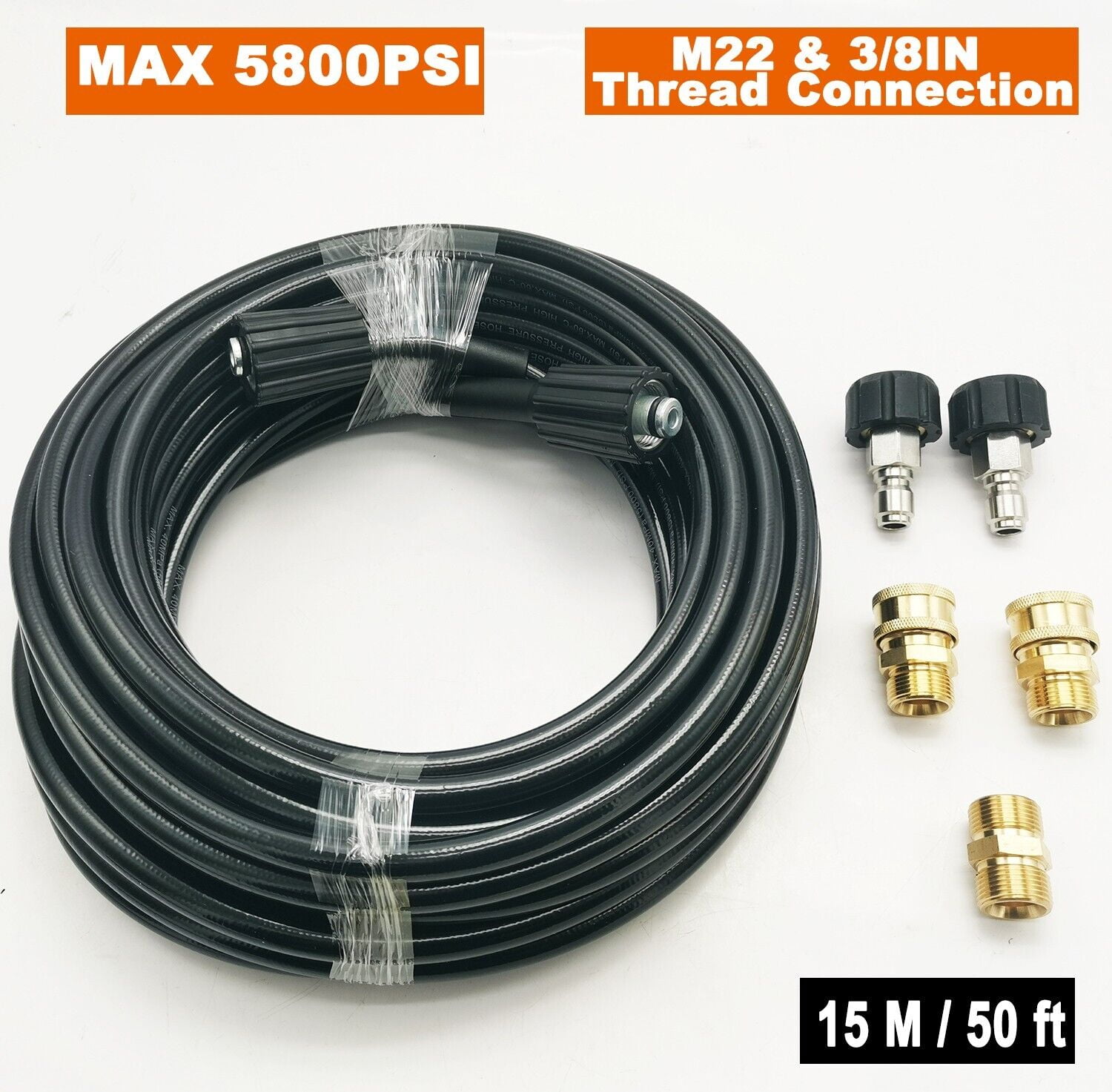 iMeshbean Pressure Washer Hose M2214mm 5800psi with 3/8" Couplers