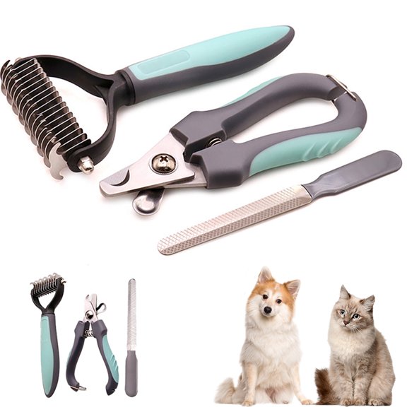 PETIMI Dog Brush for Shedding, Dog Nail Clippers and Trimmer Set, Dog Cat Grooming Supplies, Grooming Tool for All Small Large Pets(Green)