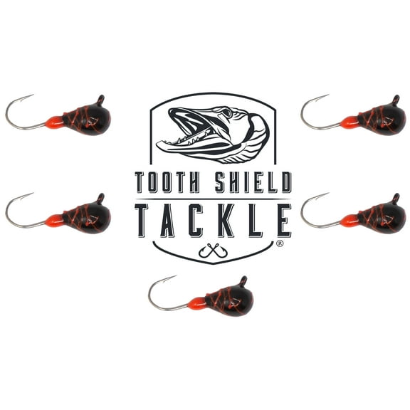 Tooth Shield Tackle UV Glow Tungsten Ice Fishing Jigs 5-Pack Crappie Perch Bluegill Panfish Jig 5mm (Blood Zombie) Premium Tungsten Ice Jigs