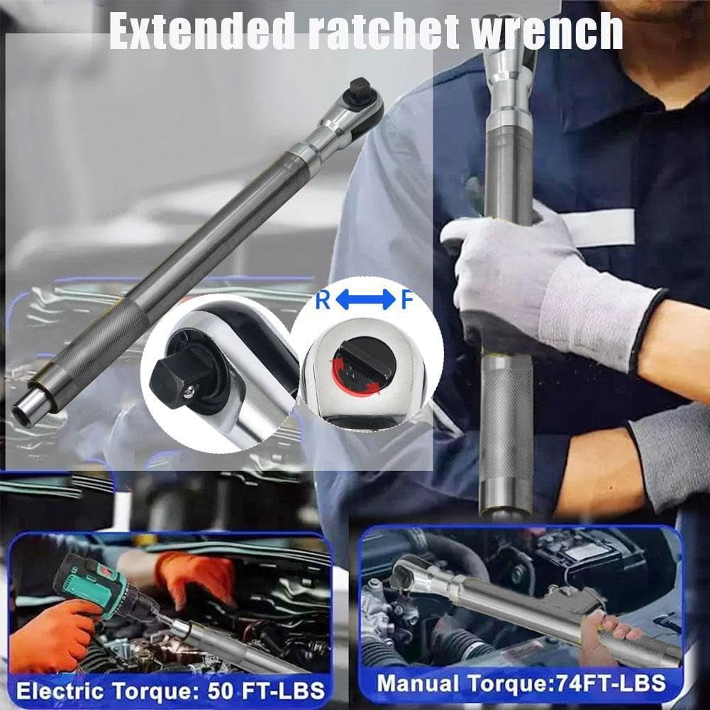 1/2 inch drive, 15.4-inch eccentric sleeve extension rod, suitable for impact wrenches, ultra-thin tools, suitable for narrow engine compartments and hard-to-reach areas, (heavy-duty)