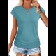 thumbnail image 2 of Camiseta de Corta con Cuello Redondo y Fruncido para Mujer, Color Azul Pavo Real, Talla XL, 2 of 7