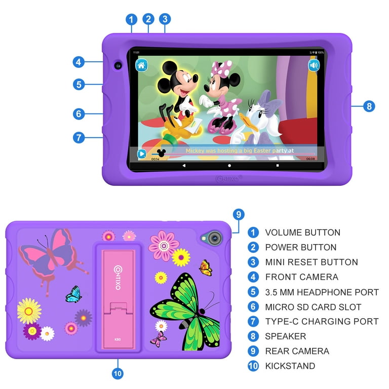 Contixo 8 Android Kids Tablet 64GB, Includes 80+ Disney Storybooks &  Stickers, Kid-Proof Case with Kickstand, Powered by Android 10 + Quad-Core  1.6, 2GB RAM (2023 Model) - Purple 