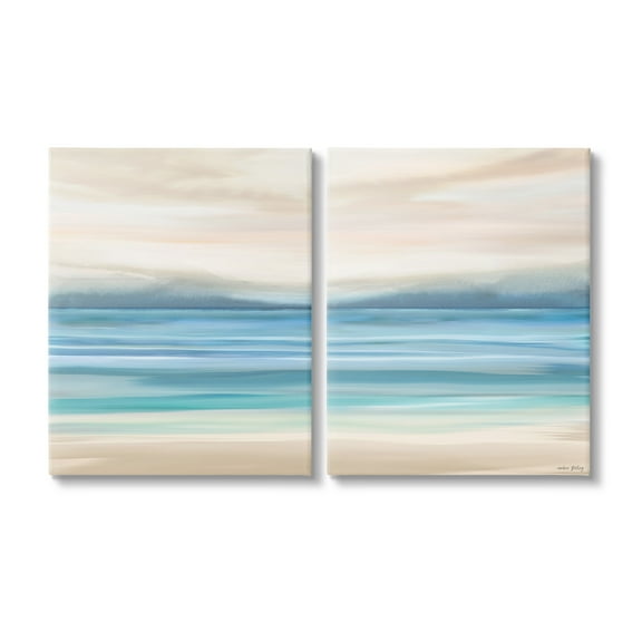Stupell Industries Subtle Beach Seascape Landscape Painting Gallery Wrapped Canvas Art Print Wall Art, 16 x 20, Set of 2
